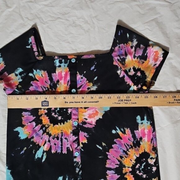 Place Girl Size 16 XXL Black Ribbed S-Slv Top, Multicolor Pattern w/Faux Buttons - Picture 7 of 10